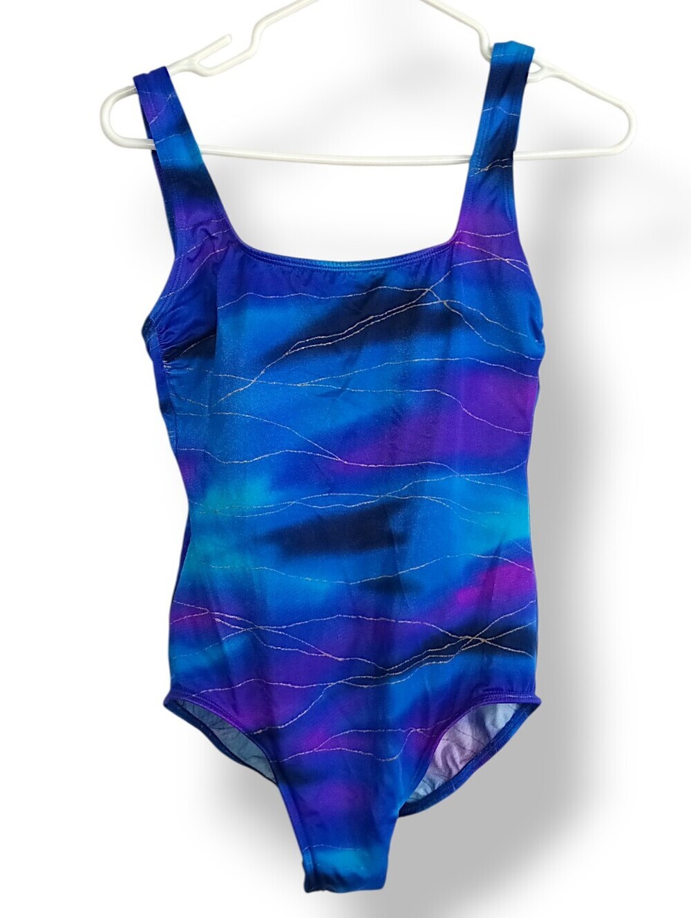 Blue Purple Galactic Bathing Suit Scoop Neck One Piece Lined Criss Cross Back